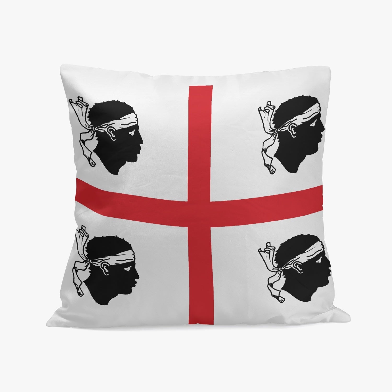 Sardinia Pillow Cover featuring a black and white flag design with a silhouette, crafted from high-quality polyester and cotton, one-side printed with stitching closure.
