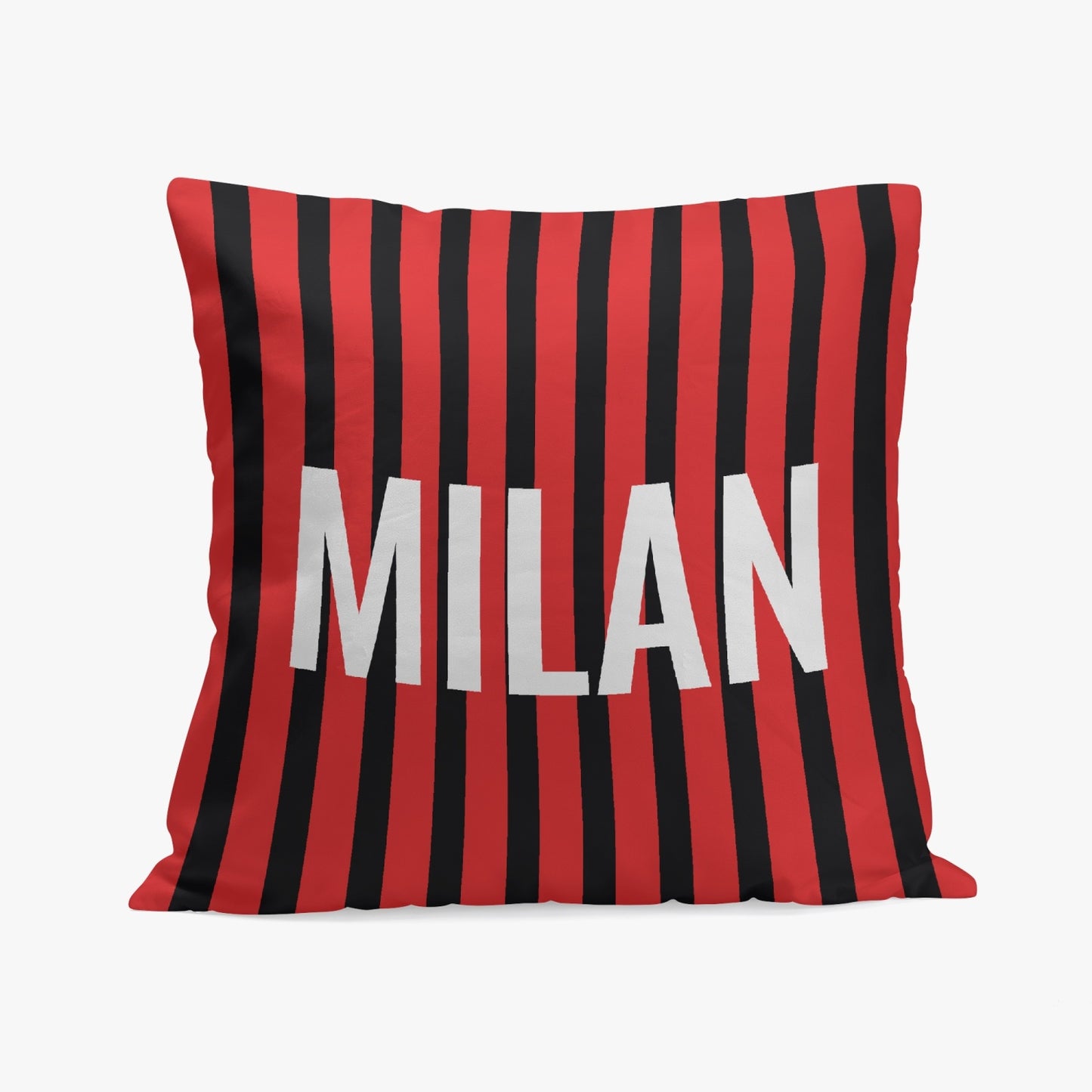 Milan Pillow Cover featuring red and black stripes, crafted from high-quality polyester with cotton fabric, offers a stylish touch with its one-sided print and stitching closure.