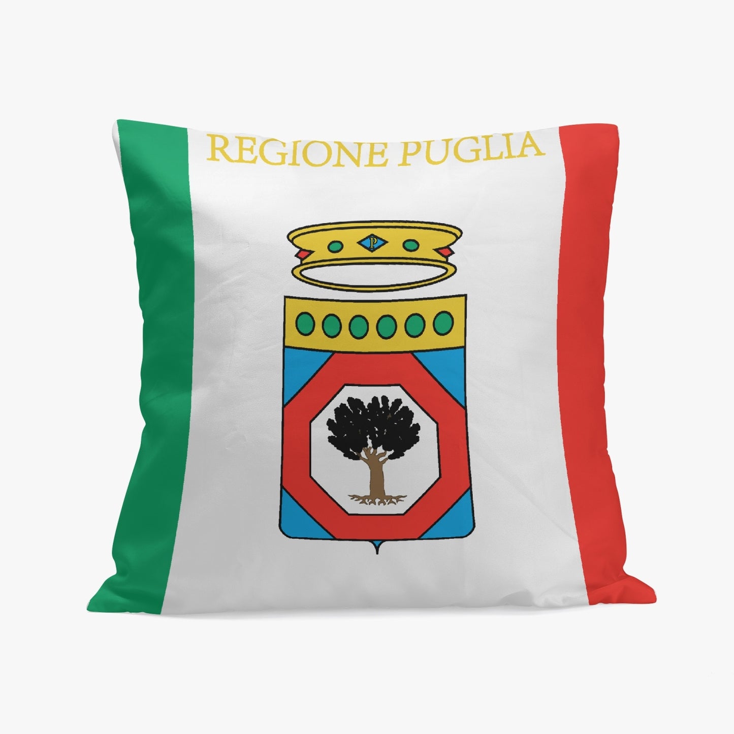 Apulia Pillow Cover featuring a printed design with an emblematic tree, crafted from high-quality polyester and cotton, and secured with stitching closure.