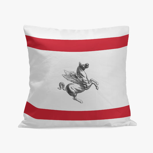 Tuscany Pillow Cover featuring a horse design, crafted from high-quality polyester with cotton fabric. One-sided print with stitching closure.