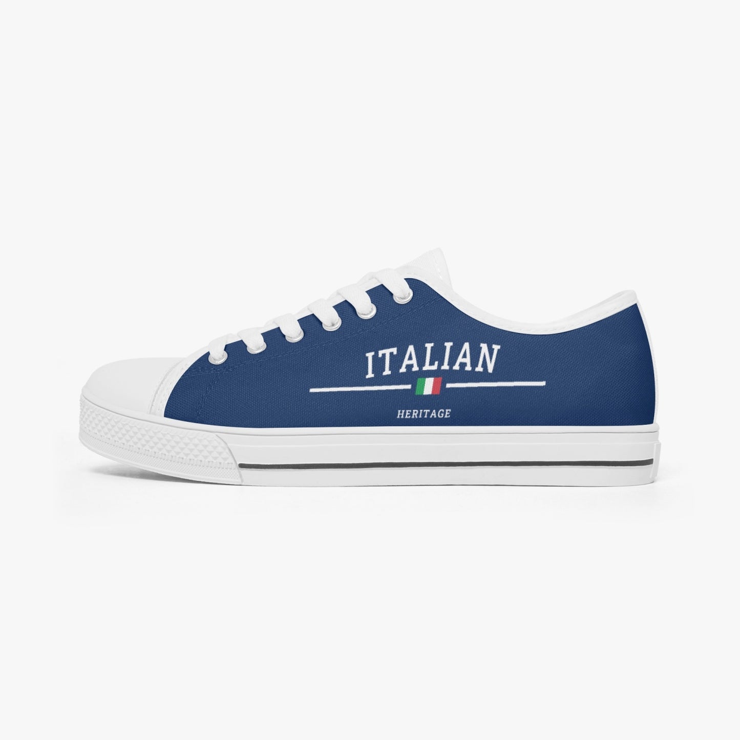 Italian Heritage Low-Top Shoes featuring a classic canvas design with metal eyelets and lace-up closure, ideal for versatile, everyday wear.