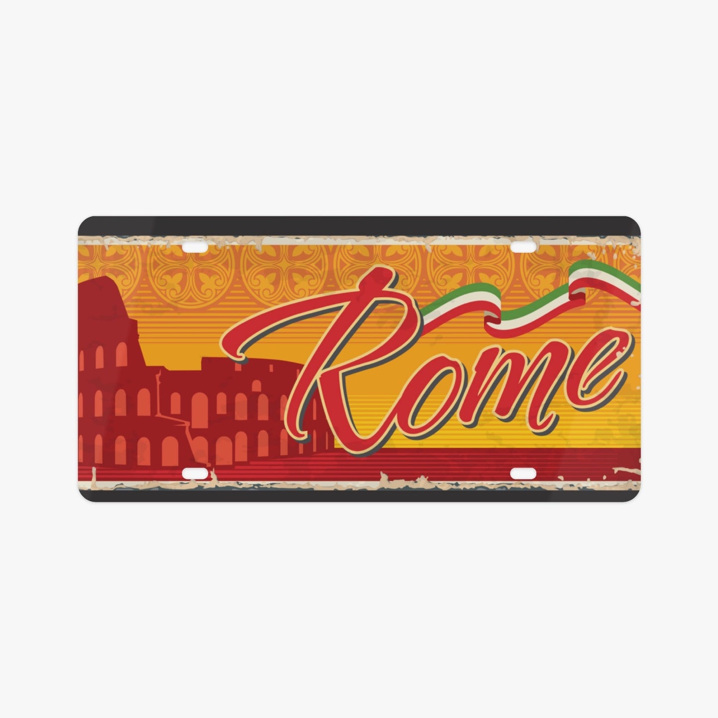 Rome Coliseum License Plate Italian Style, featuring an iconic Italian design, crafted from premium aluminum to enhance your car's elegance and style.