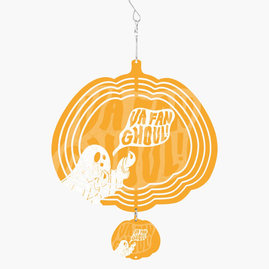 Italian Ghost - Wind Spinner Orange featuring a pumpkin shape with a ghost design, crafted from aluminum, perfect for smooth rotating display.