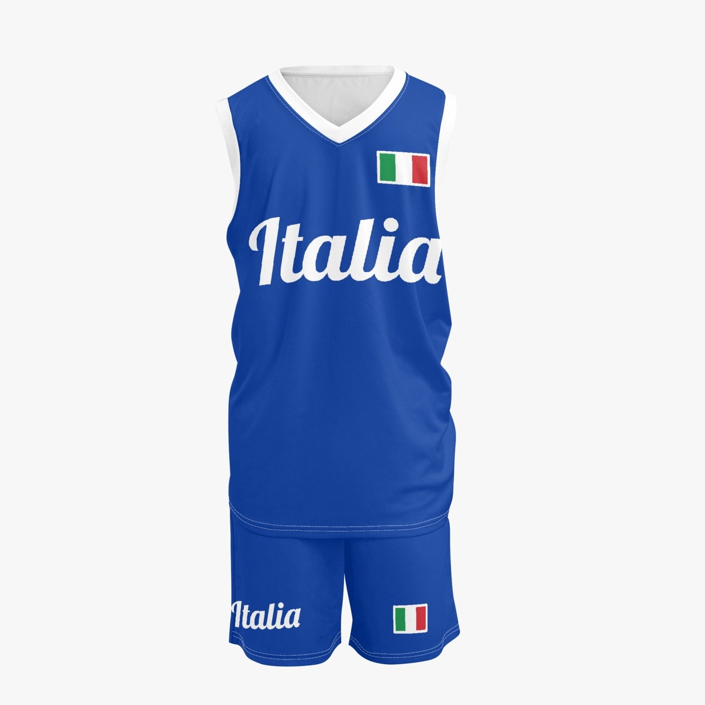 Italy Basketball Jersey Set featuring a slim fit V-neck design, crafted in lightweight, breathable polyester for comfort during practice and games.
