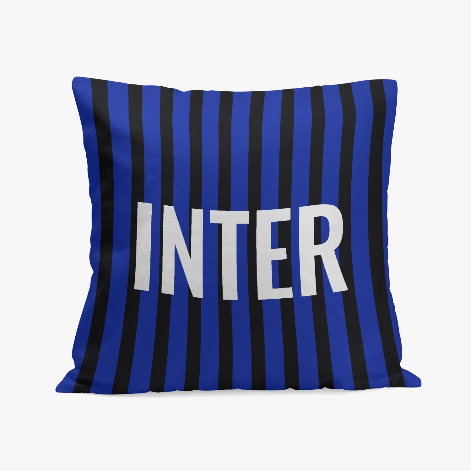 Inter Pillow Cover featuring blue and black stripes, crafted from high-quality polyester and cotton with stitching closure, one-side printed for Italian-inspired decor.