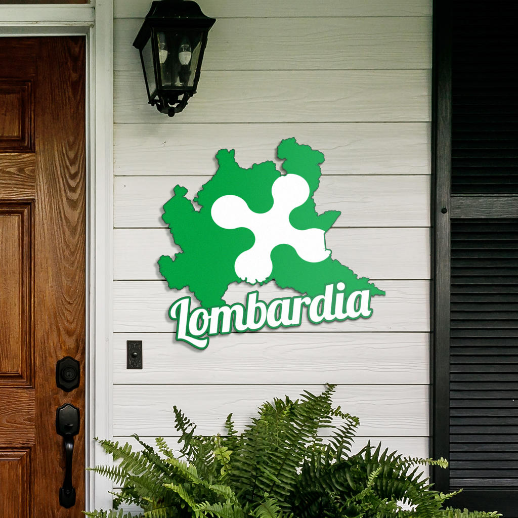 Lombardy Map - Colored Metal Art