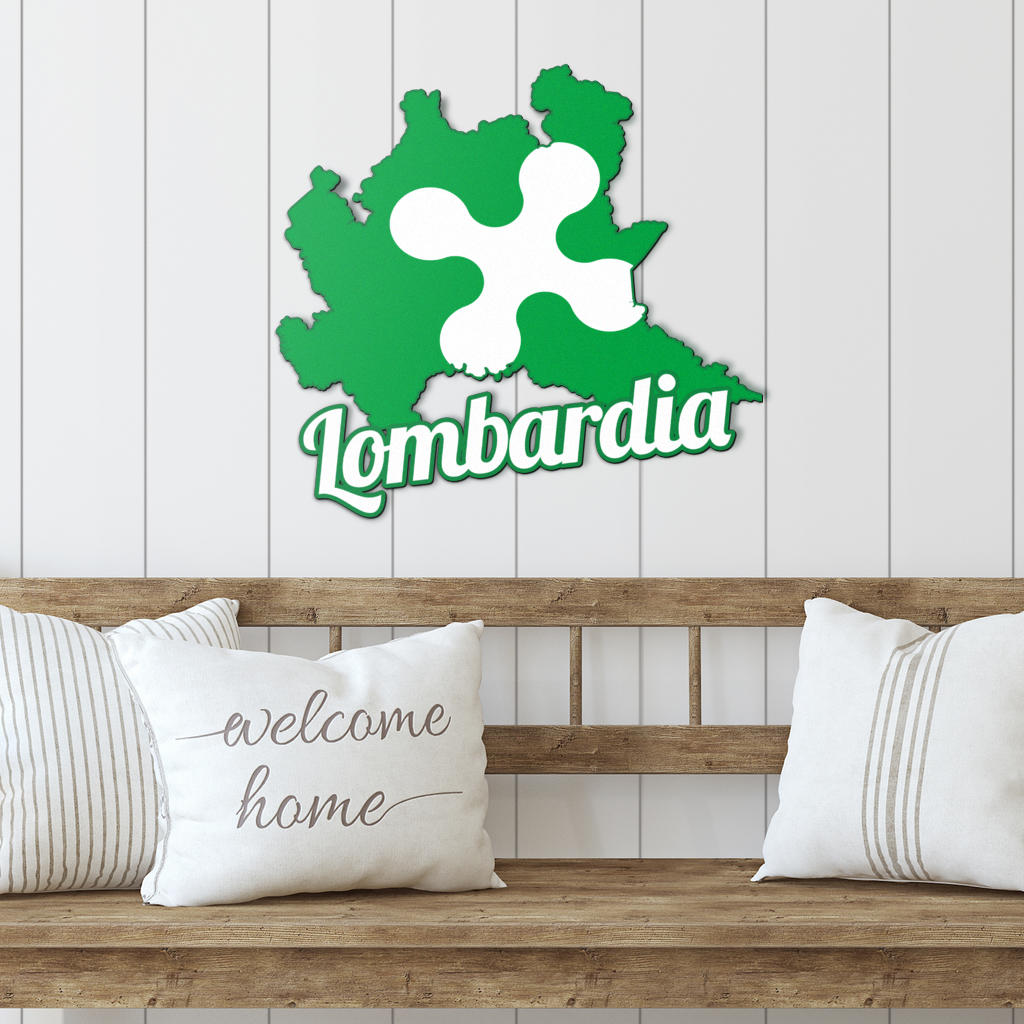 Lombardy Map - Colored Metal Art