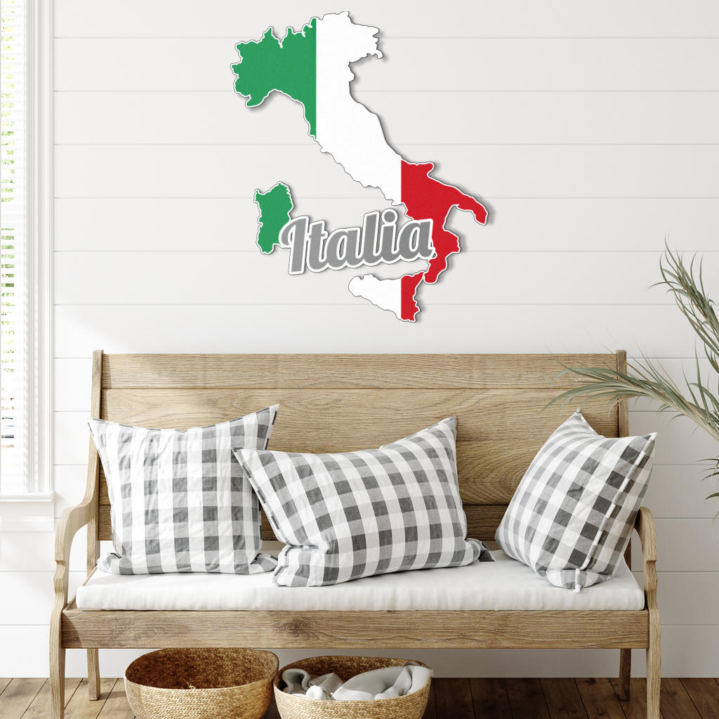 Italy Map and Text - Colored Metal Art