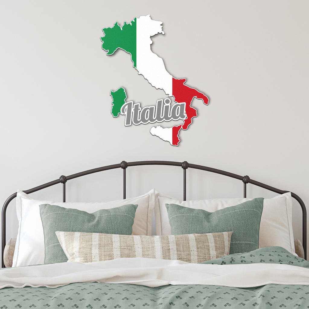Italy Map and Text - Colored Metal Art