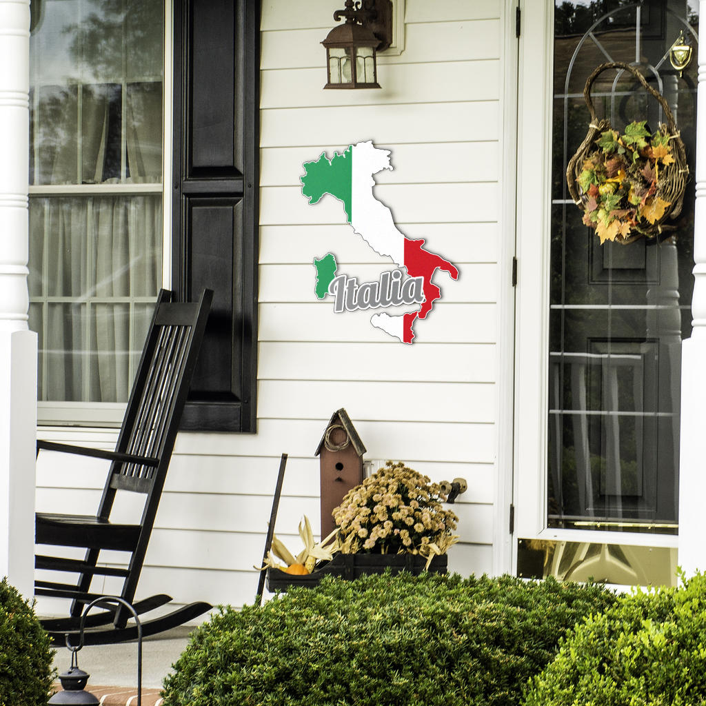 Italy Map and Text - Colored Metal Art