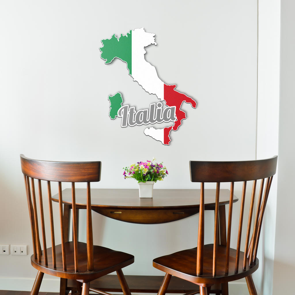 Mappa e testo dell'Italia - Arte in metallo colorato