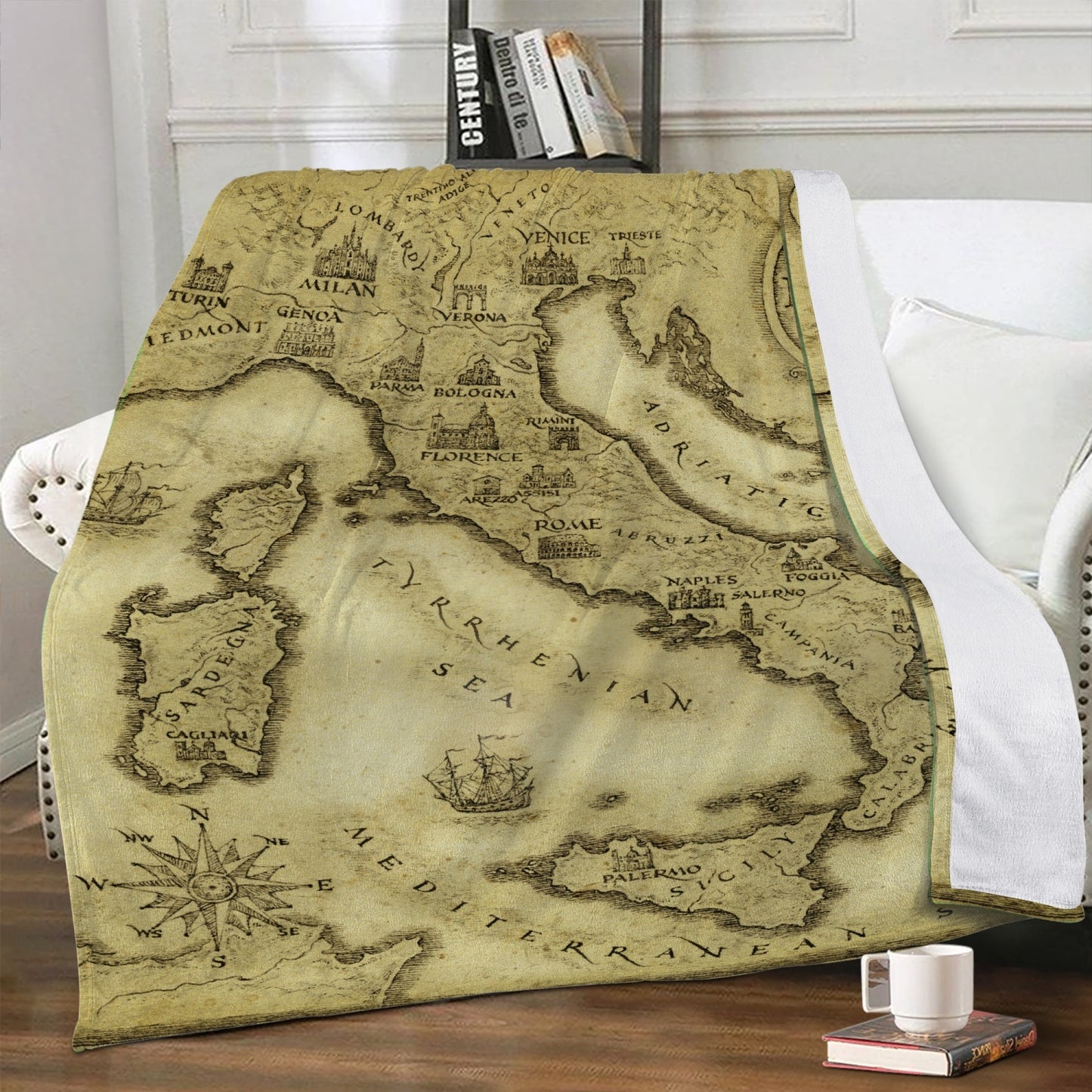 Coperta in pile con mappa d'epoca Italia