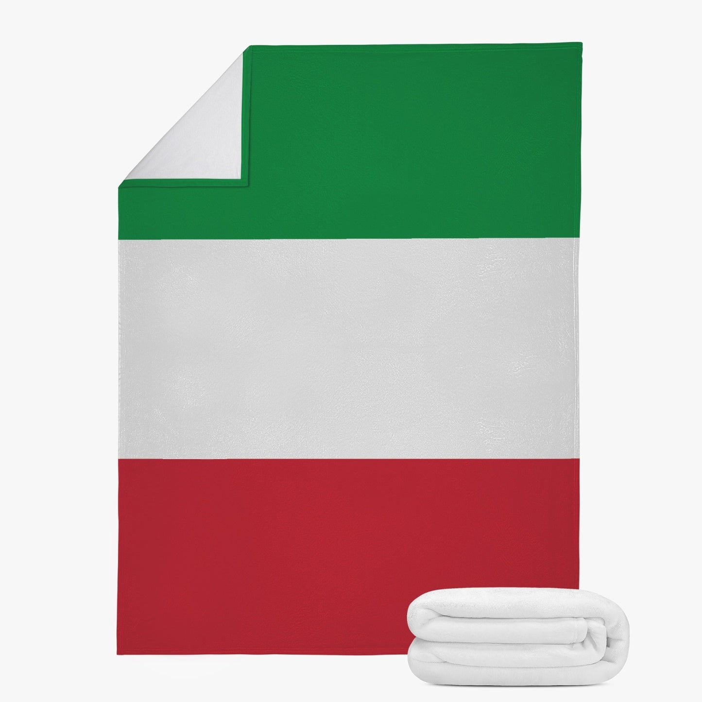 Italy Flag Fleece Blanket featuring premium suede polyester for warmth and comfort, showcasing exquisite dual-sided sewing and stitching. Ideal for celebrating Italian heritage.