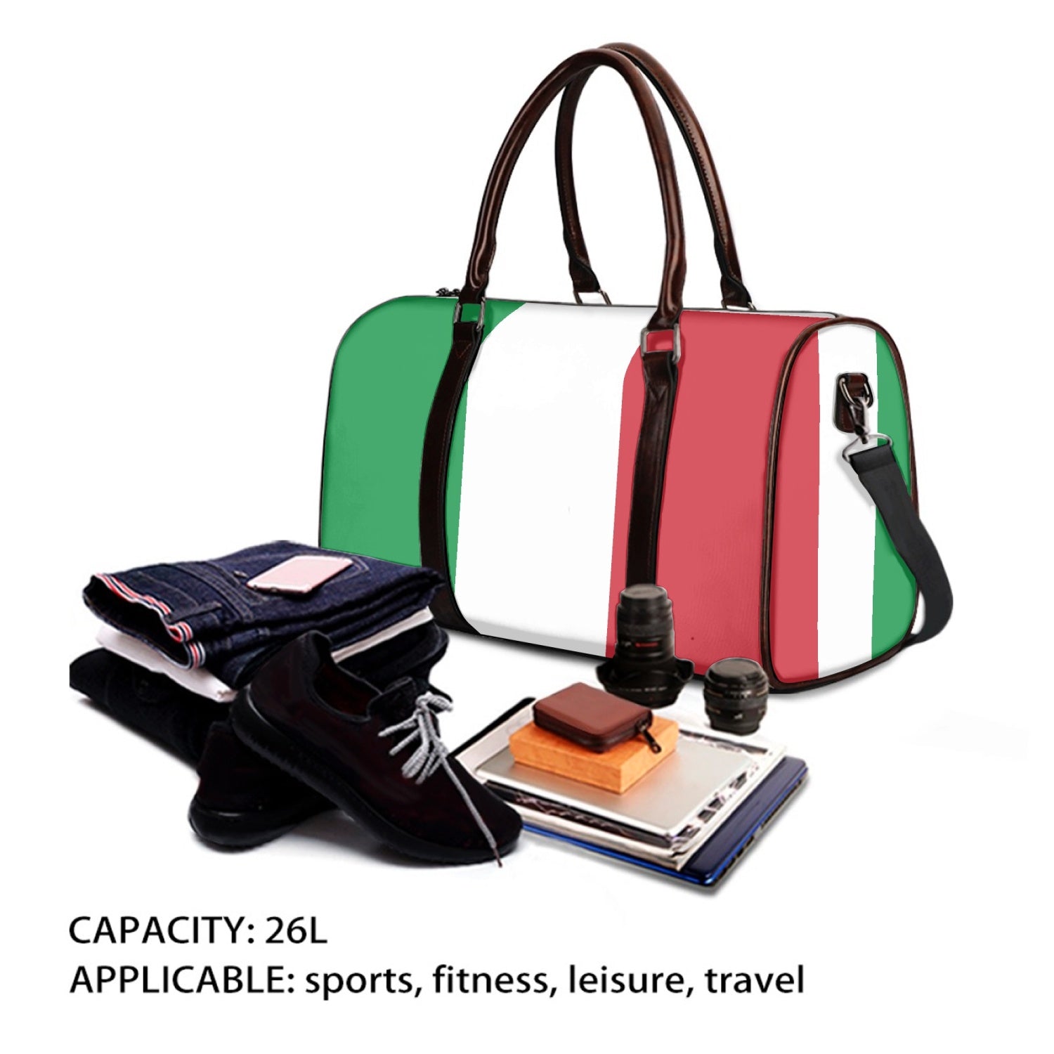 Travel Handbag Italian Flag, featuring high-density canvas, designed for versatility and durability with interior slots for phone, wallet, and pen. Perfect carry-on size.