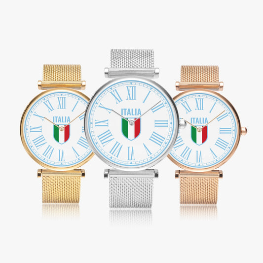 Ultra-Thin Quartz Stainless Steel Watch - Italy light blue, featuring a white face with Roman numerals, showcasing a sleek, unisex design.