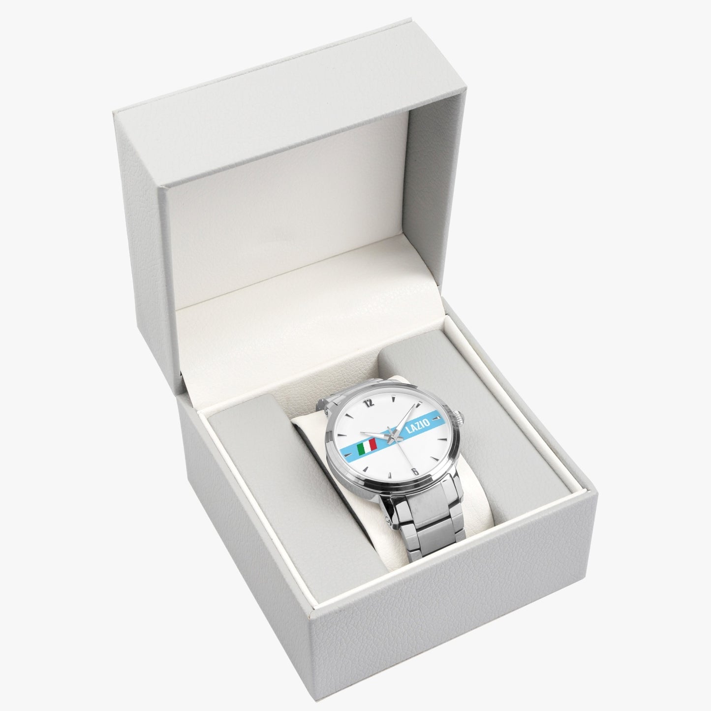 Lazio Automatic Movement Watch in a box, featuring a premium stainless steel case and straps, highlighting its unisex design and business-casual versatility.