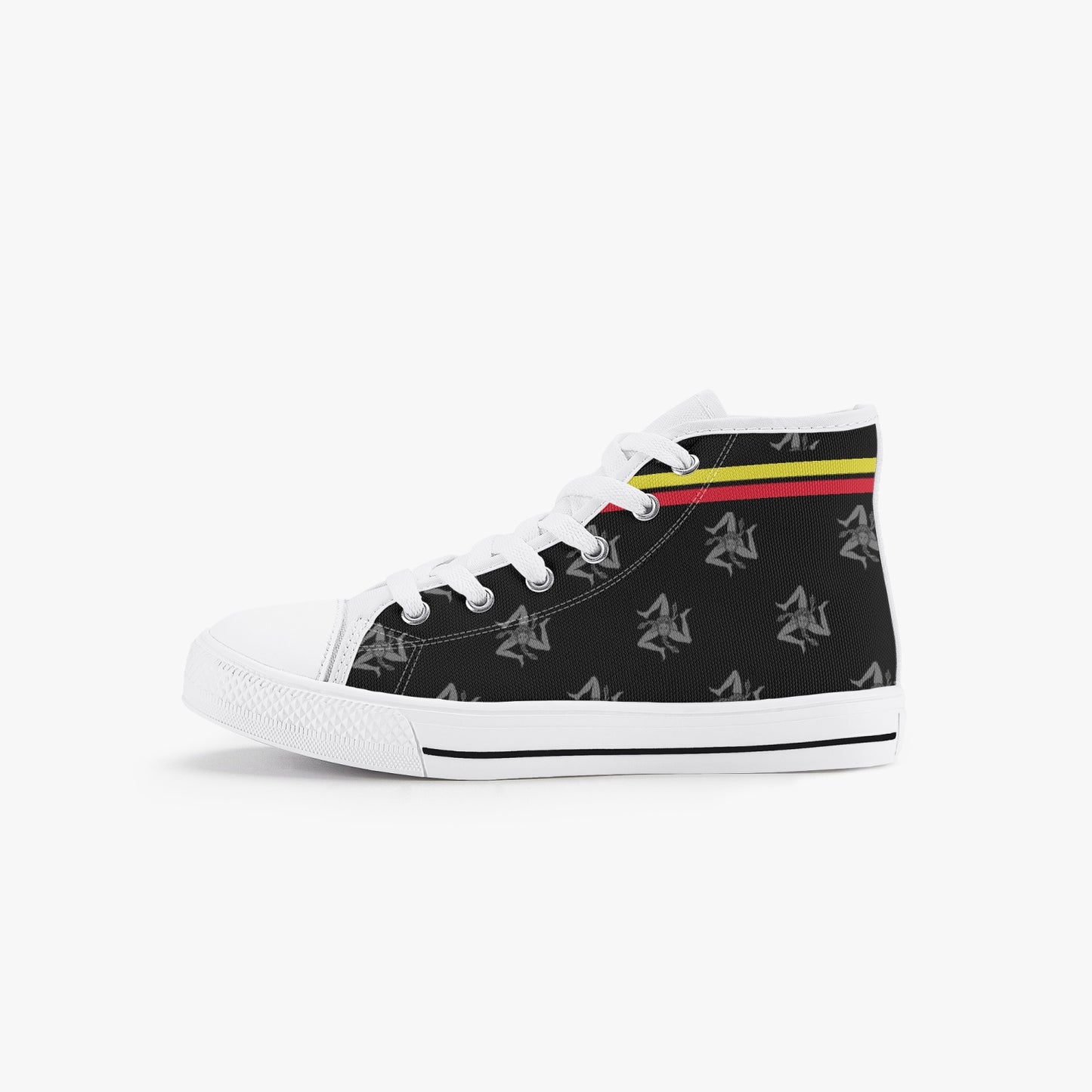 Kid’s High-Top Shoes with Sicilian pattern, featuring a classic lace-up design, rubber outsole, and EVA padded insoles, ideal for versatile and comfortable wear.