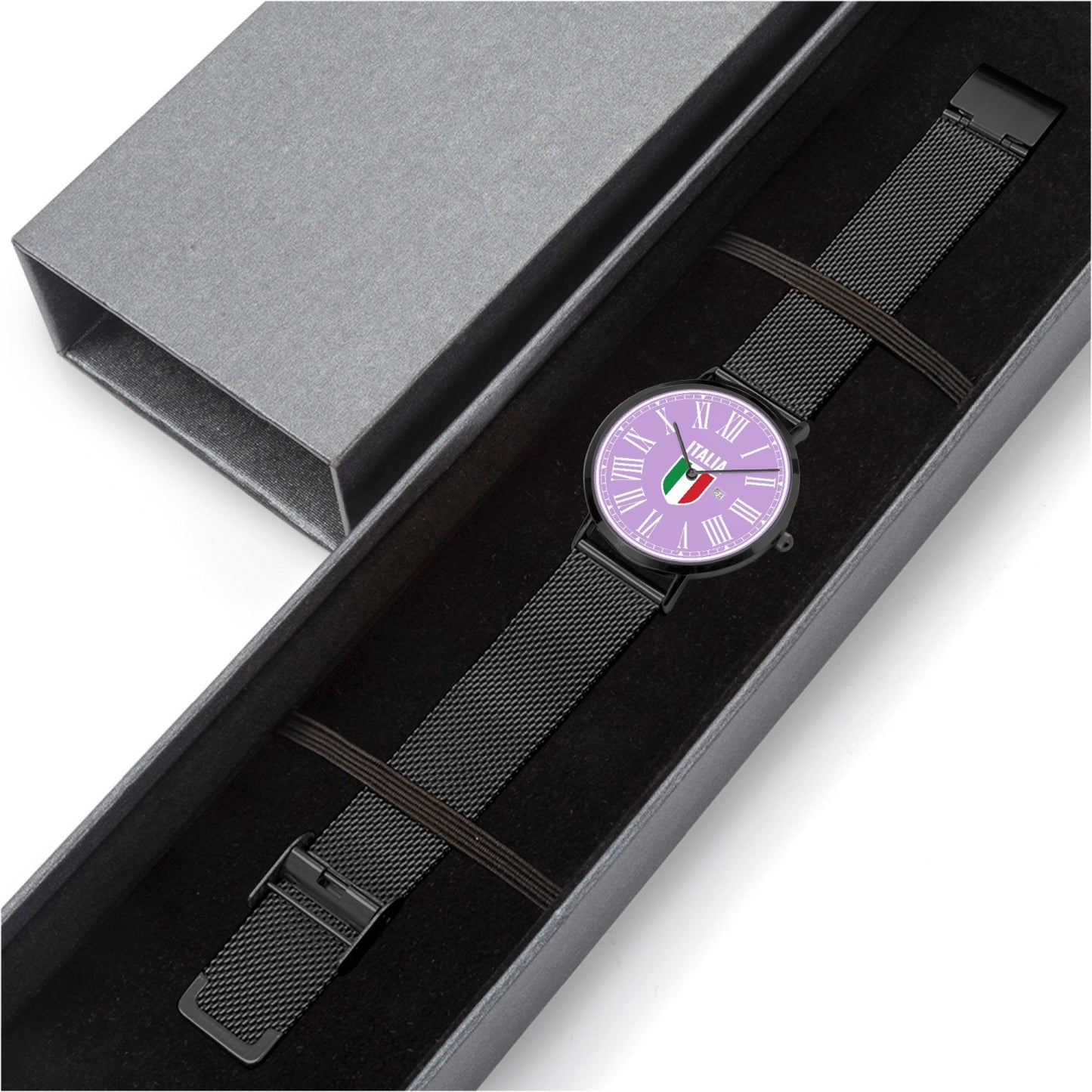 Ultra-thin Stainless Steel Calendar Quartz Watch - Italy purple