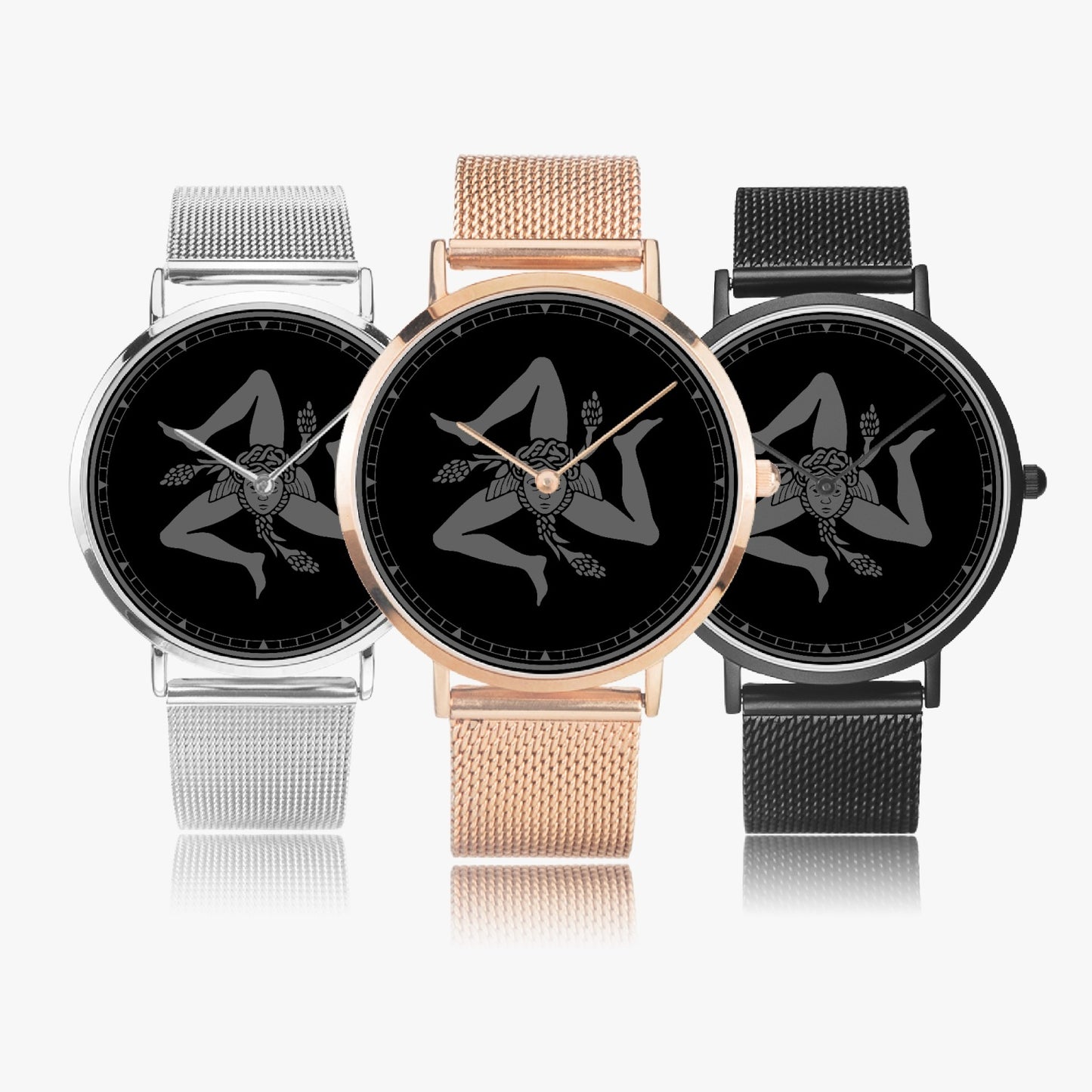Orologio al Quarzo Ultrasottile in Acciaio - Trinacria siciliana nero
