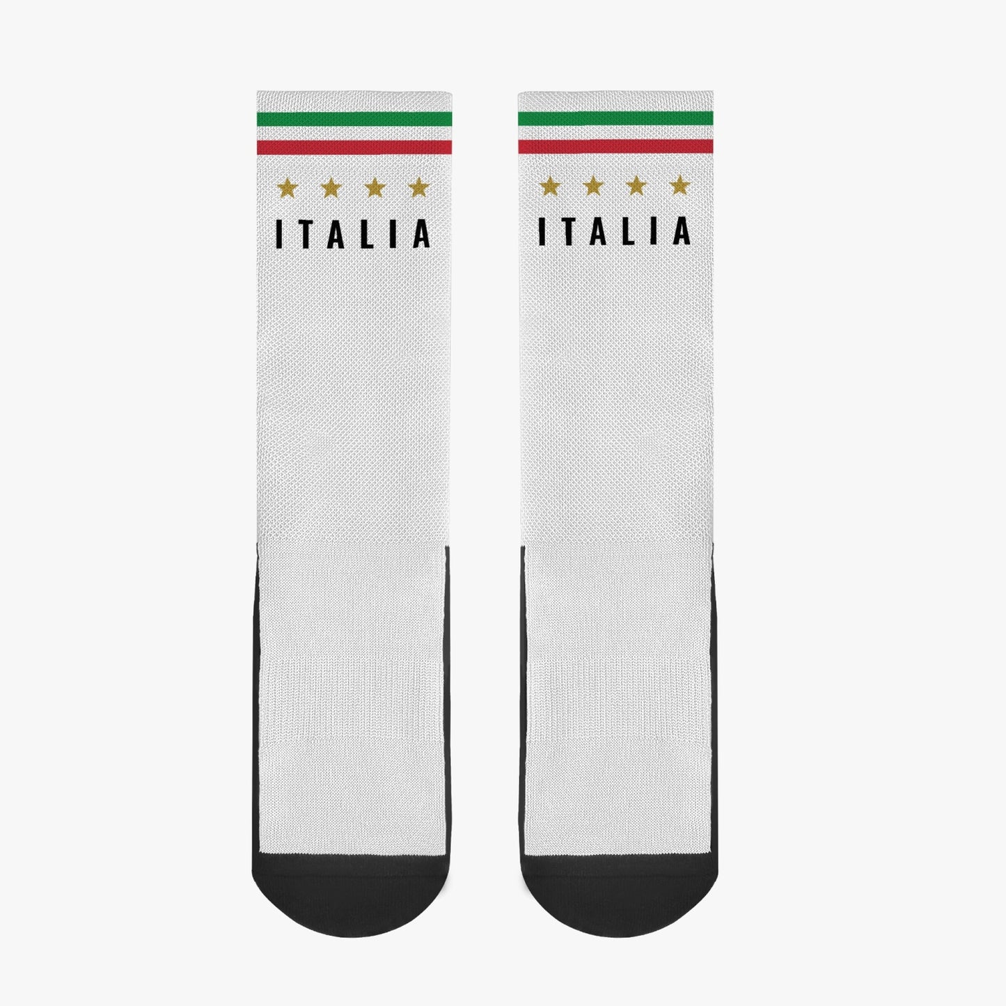 Socks Italia stars - white, featuring text detail on premium polyester and cotton blend for comfort and sweat absorption, with black knit tube and seamless toes.