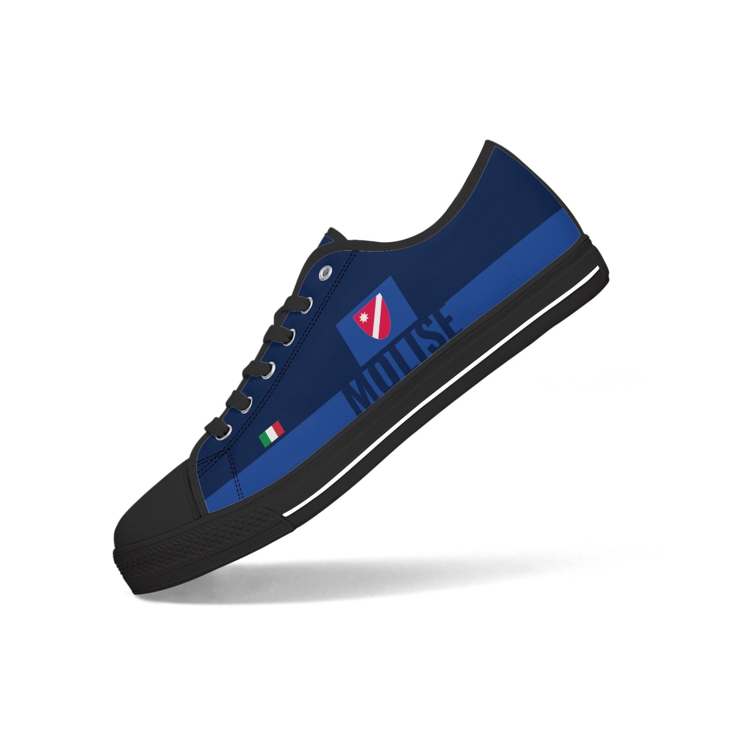 Molise Shoes Low-top V2, a stylish sneaker featuring a close-up of its unique logo, designed for comfort and Italian flair.