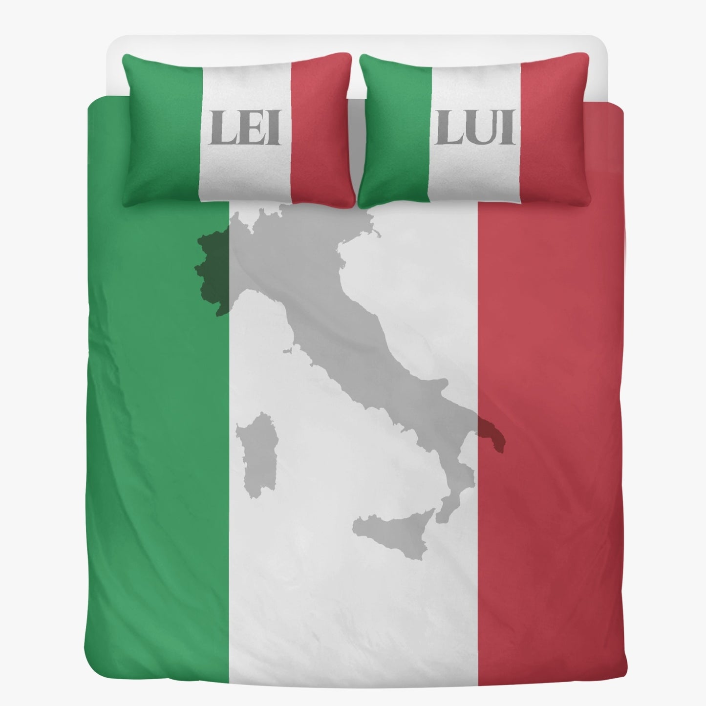 Bedding Set - Lei Lui Italy flag featuring a map-themed duvet with exquisite stitching and two matching pillow covers, capturing Italian cultural essence.