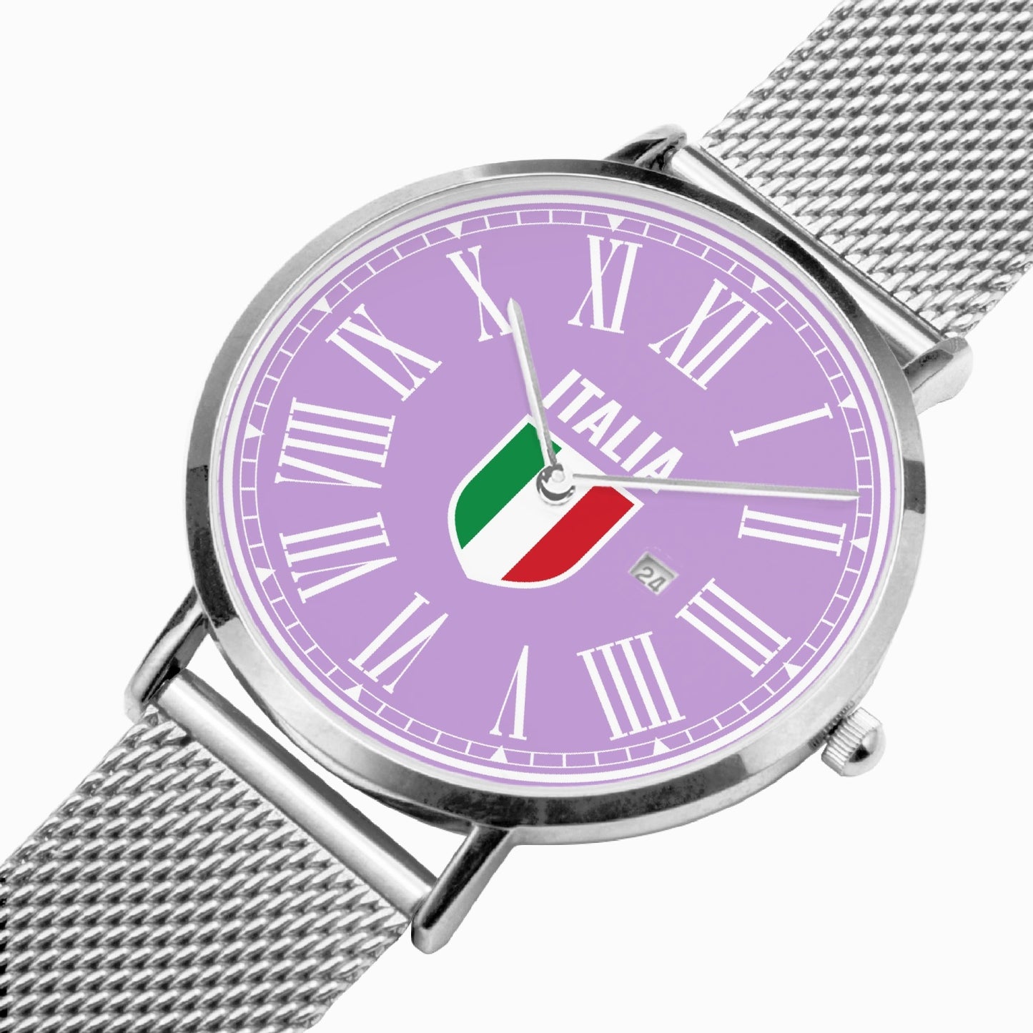 Ultra-thin Stainless Steel Calendar Quartz Watch - Italy purple