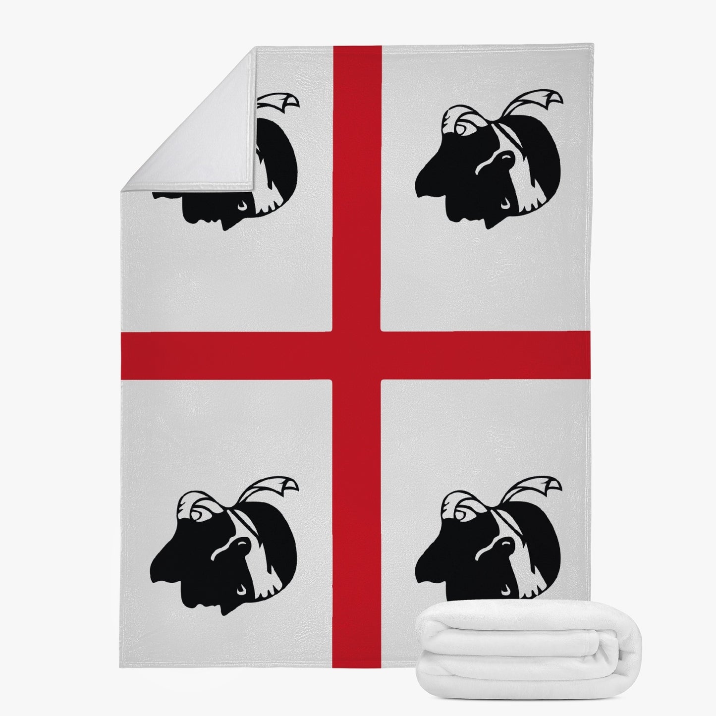 Sardinia Flag Fleece Blanket featuring black animal illustrations and a red cross, crafted from premium suede polyester for comfort and warmth.