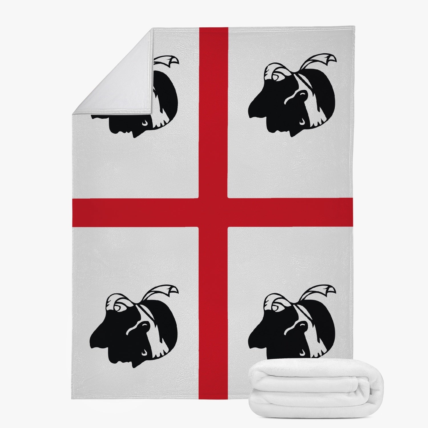 Sardinia Flag Fleece Blanket featuring black animal illustrations and a red cross, crafted from premium suede polyester for comfort and warmth.