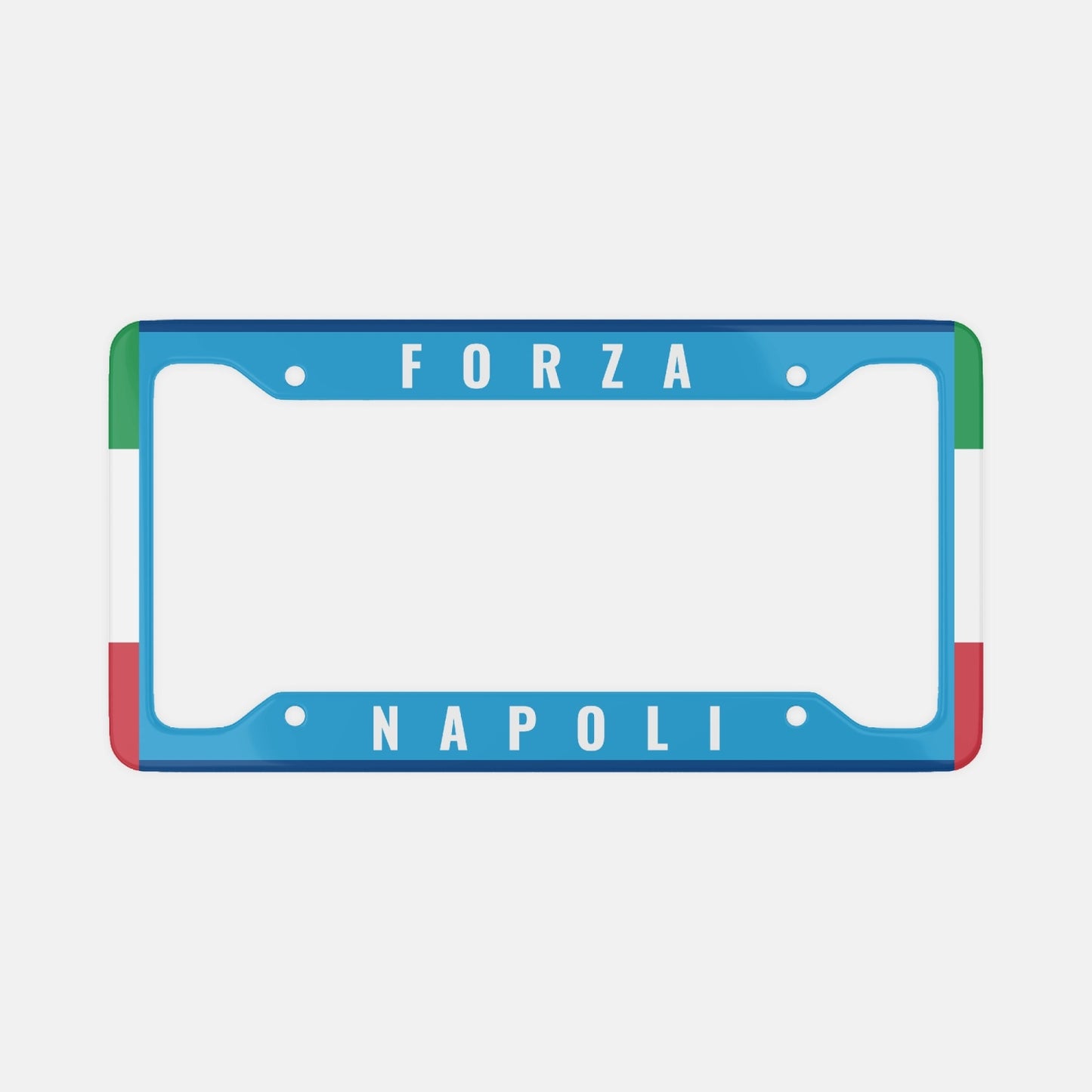 Forza Napoli - License Plate Frame, high-quality aluminum frame with elegant design, enhances vehicle style, reflecting Italian heritage. Perfect fit for most license plates.