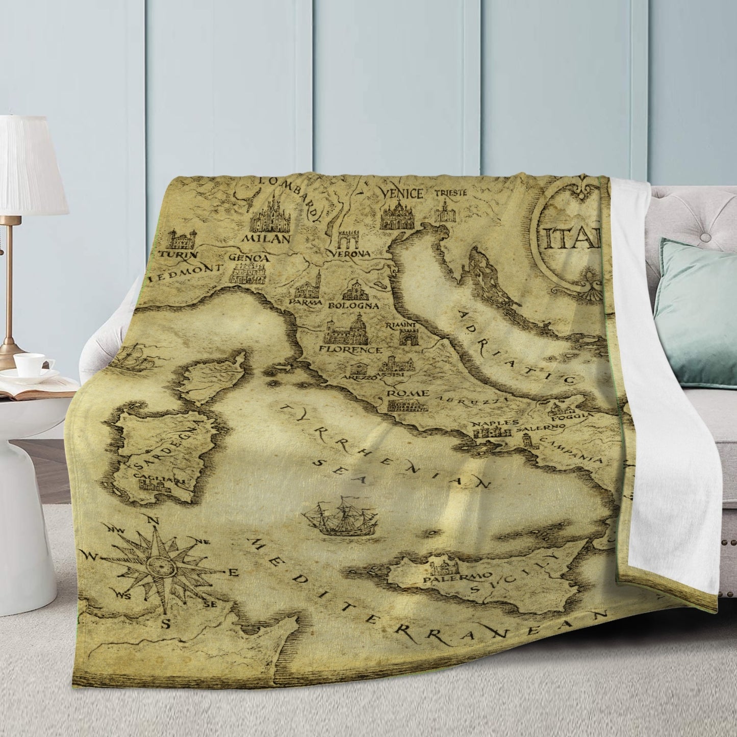Coperta in pile con mappa d'epoca Italia