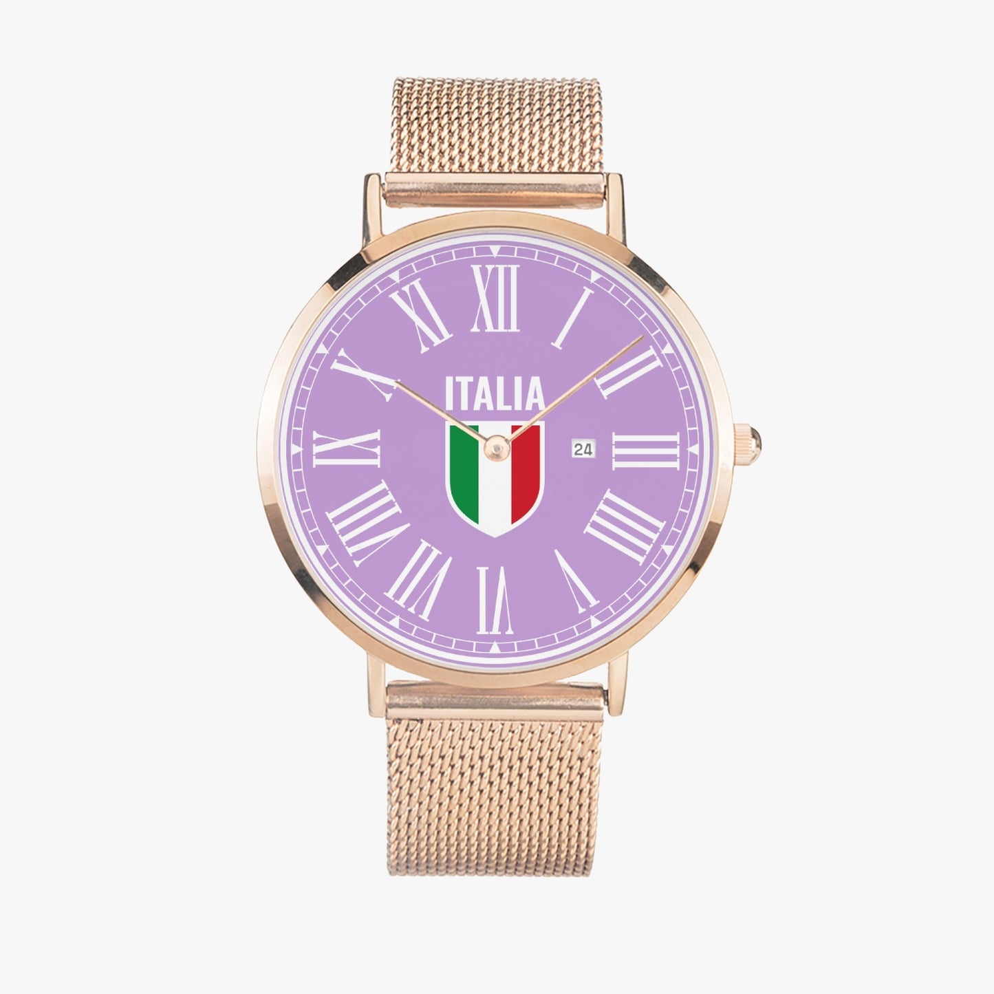 Ultra-thin Stainless Steel Calendar Quartz Watch - Italy purple