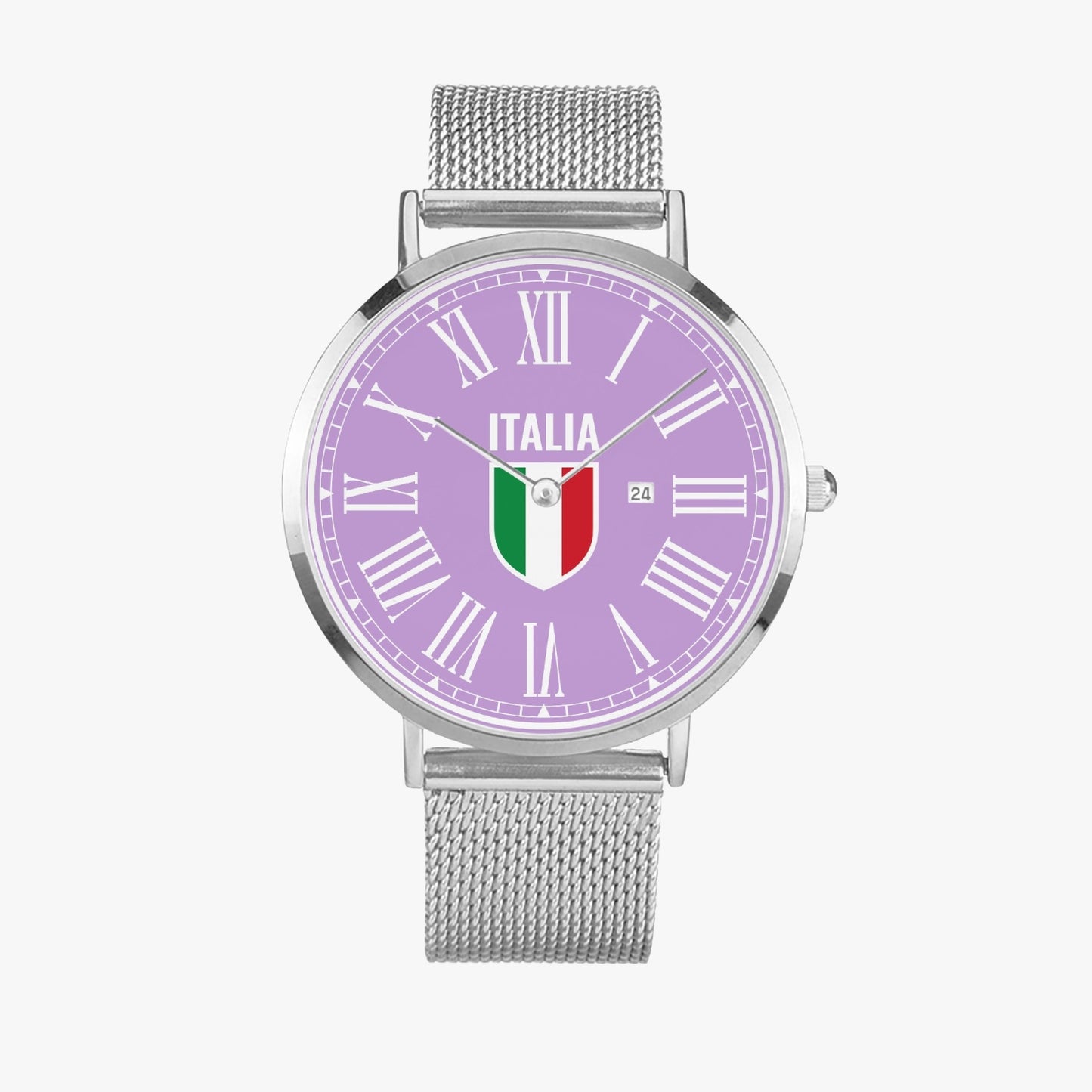 Ultra-thin Stainless Steel Calendar Quartz Watch - Italy purple