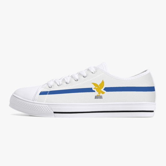 Low-Top Shoes - Friuli-Venezia Giulia - men's, featuring blue stripes, canvas upper, and metal eyelets. Classic lace-up style, ideal for casual wear.