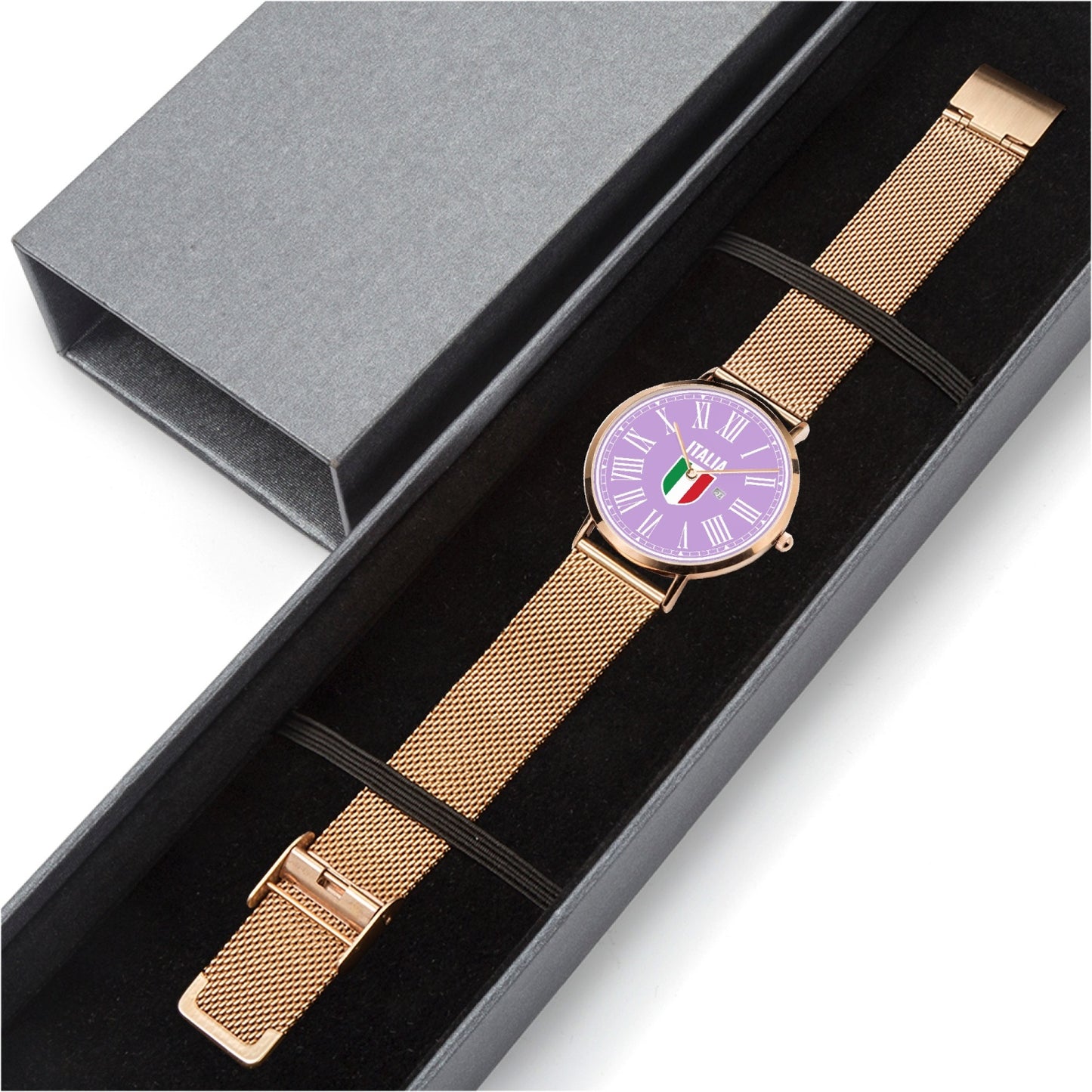 Ultra-thin Stainless Steel Calendar Quartz Watch - Italy purple