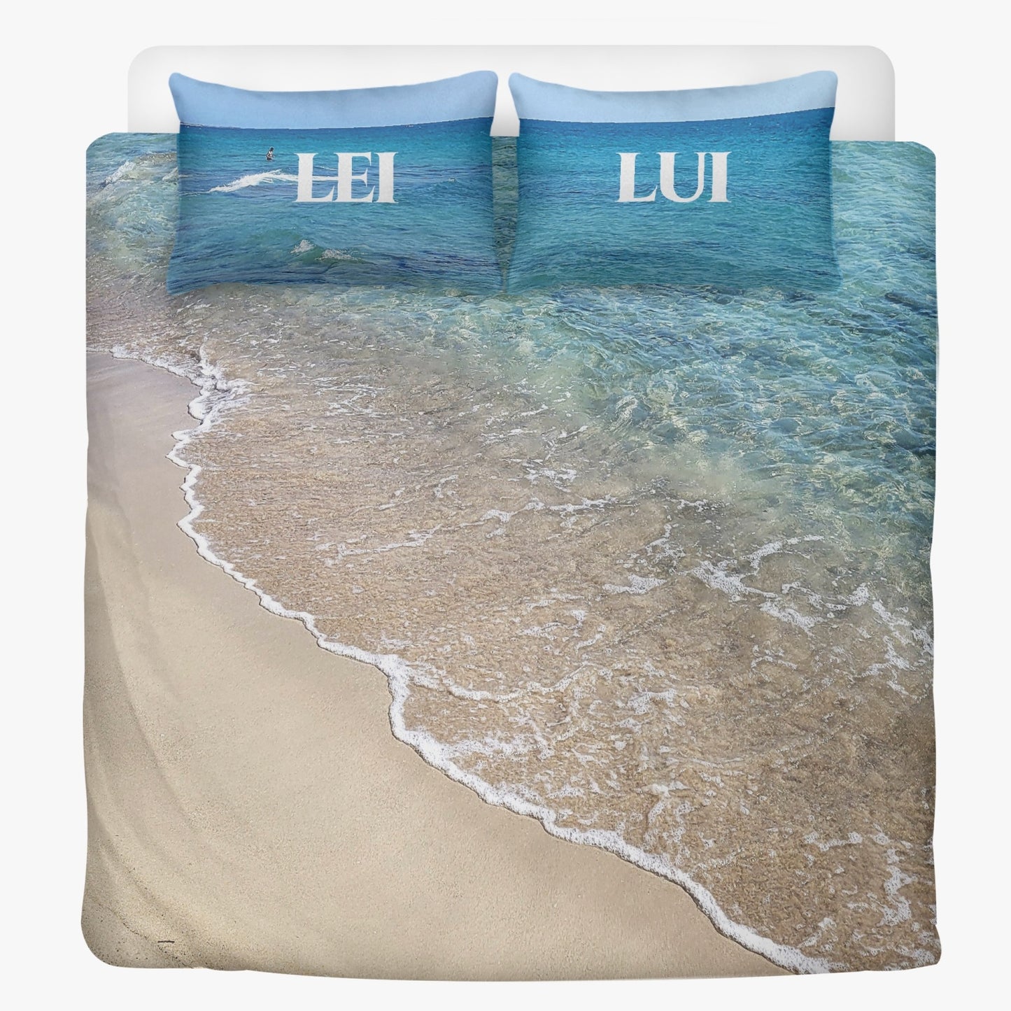 Bedding Set - Salento Sea: Premium polyester duvet with ocean-themed design, includes quilt cover with zipper and two pillow covers.