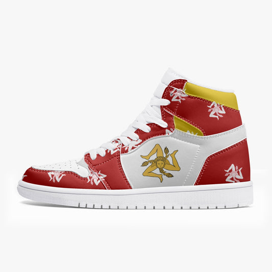AIR Sicily 1+ - Men's high top sneaker featuring red and white leather with a yellow and red flag detail, offering comfort and style.