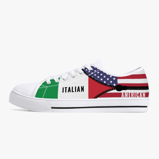 Low-Top Shoes - Italian/American men's design featuring a flag motif, canvas upper, rubber outsole, and lace-up closure for a classic look.