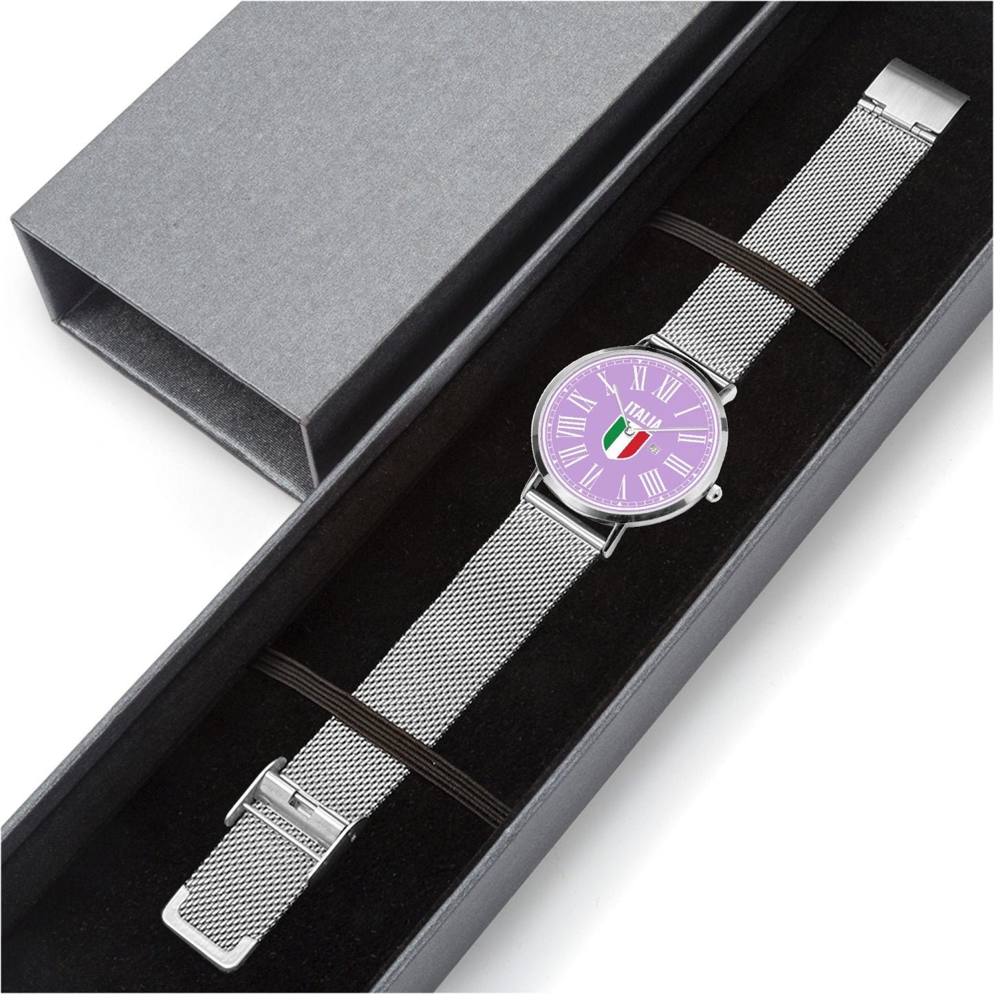 Ultra-thin Stainless Steel Calendar Quartz Watch - Italy purple