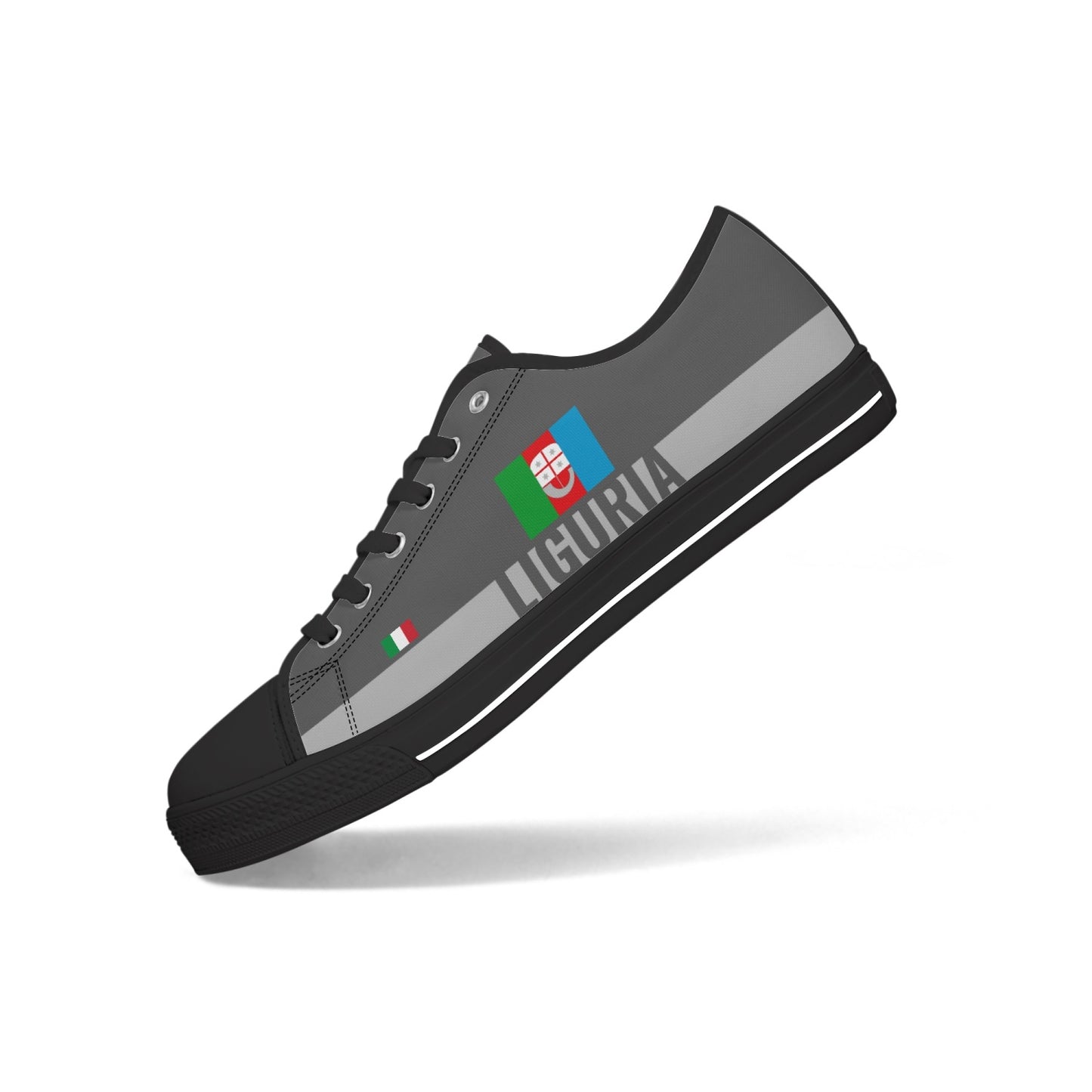 Liguria Shoes Low-top V2 featuring a sleek design with a flag detail and green and white stripe, embodying Italian craftsmanship.