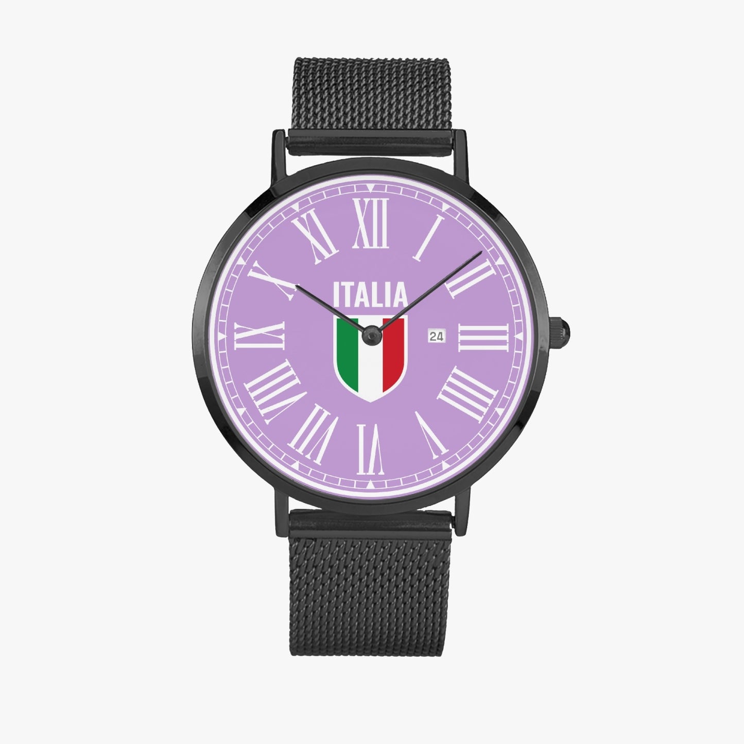 Ultra-thin Stainless Steel Calendar Quartz Watch - Italy purple