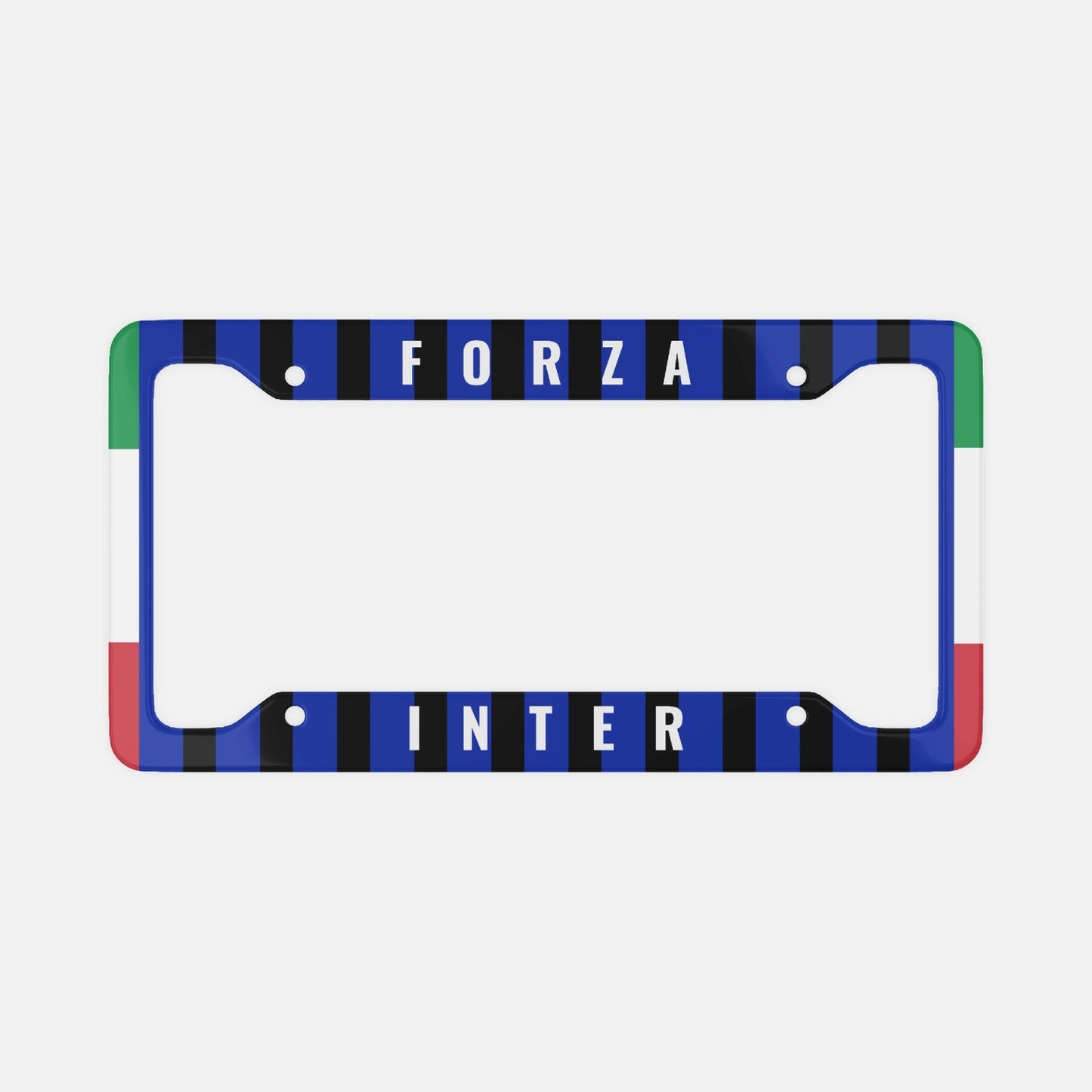 Forza Inter - License Plate Frame, featuring a sleek aluminum design, enhances your car's luxury aesthetic, providing both style and durability.