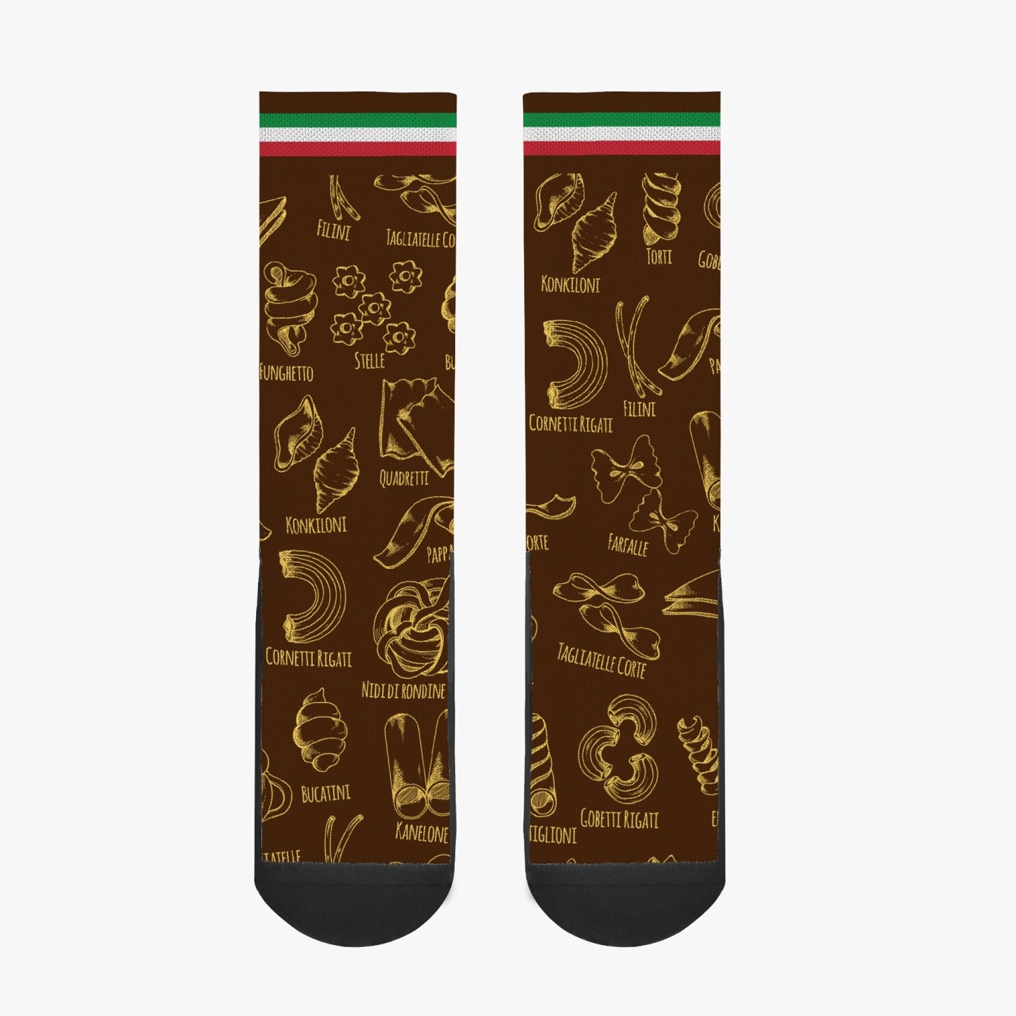 Socks Italian pasta design with varied patterns, crafted from a premium polyester-cotton blend for enhanced comfort and sweat absorption, reflecting Italian culture.