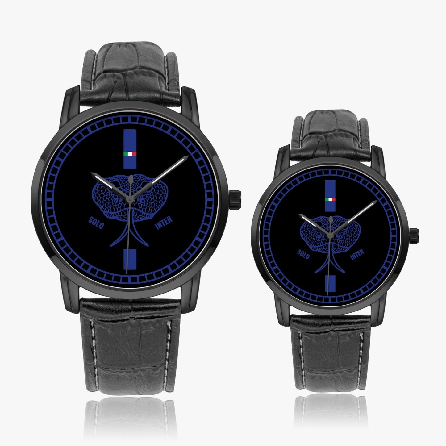 Quartz Watch - Snake Inter with a blue face and black strap, featuring a premium SEIKO Quartz Movement and stainless steel case, embodying Italian style and precision.
