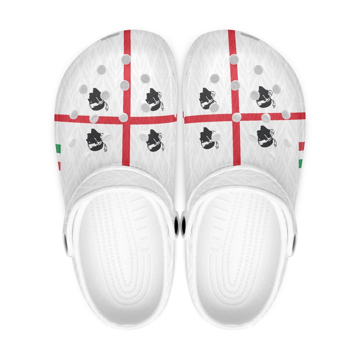 Sardegna Clogs shoes with red and black designs, featuring a soft EVA upper and anti-slip outsole, ideal for indoor and outdoor use.