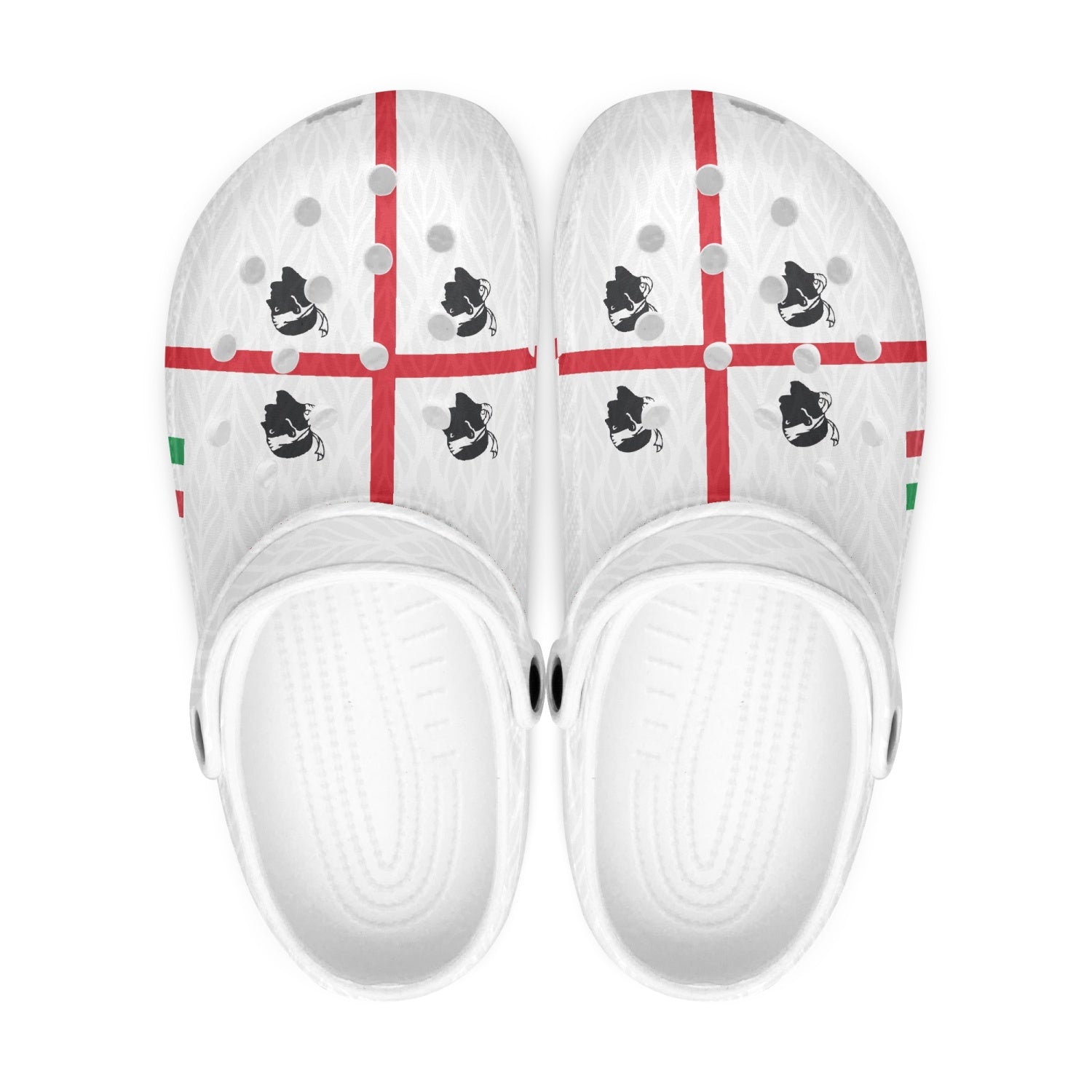 Sardegna Clogs shoes with red and black designs, featuring a soft EVA upper and anti-slip outsole, ideal for indoor and outdoor use.
