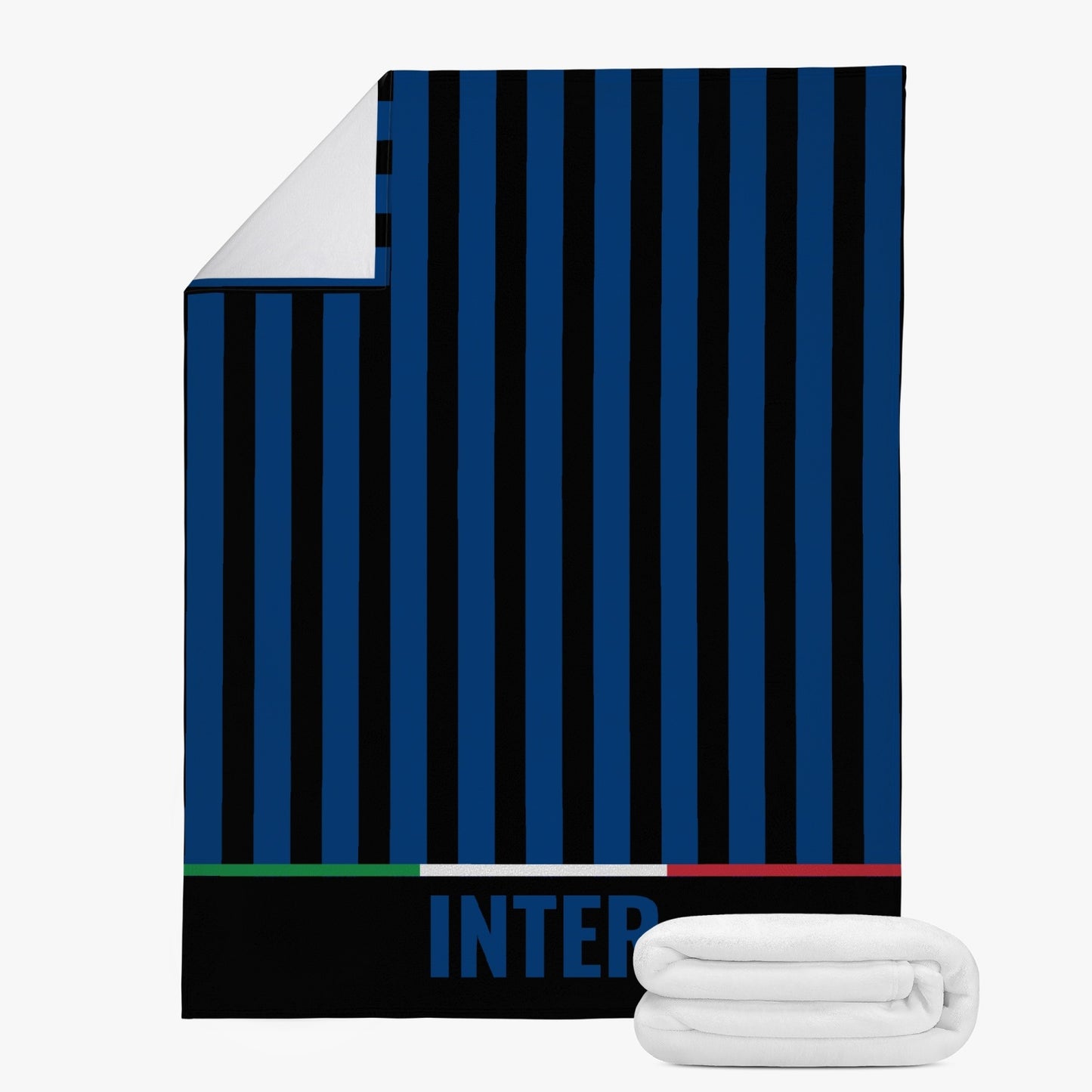 Inter Fleece Blanket featuring premium suede polyester fabric and exquisite stitching, folded neatly showcasing soft interior lining for winter warmth.