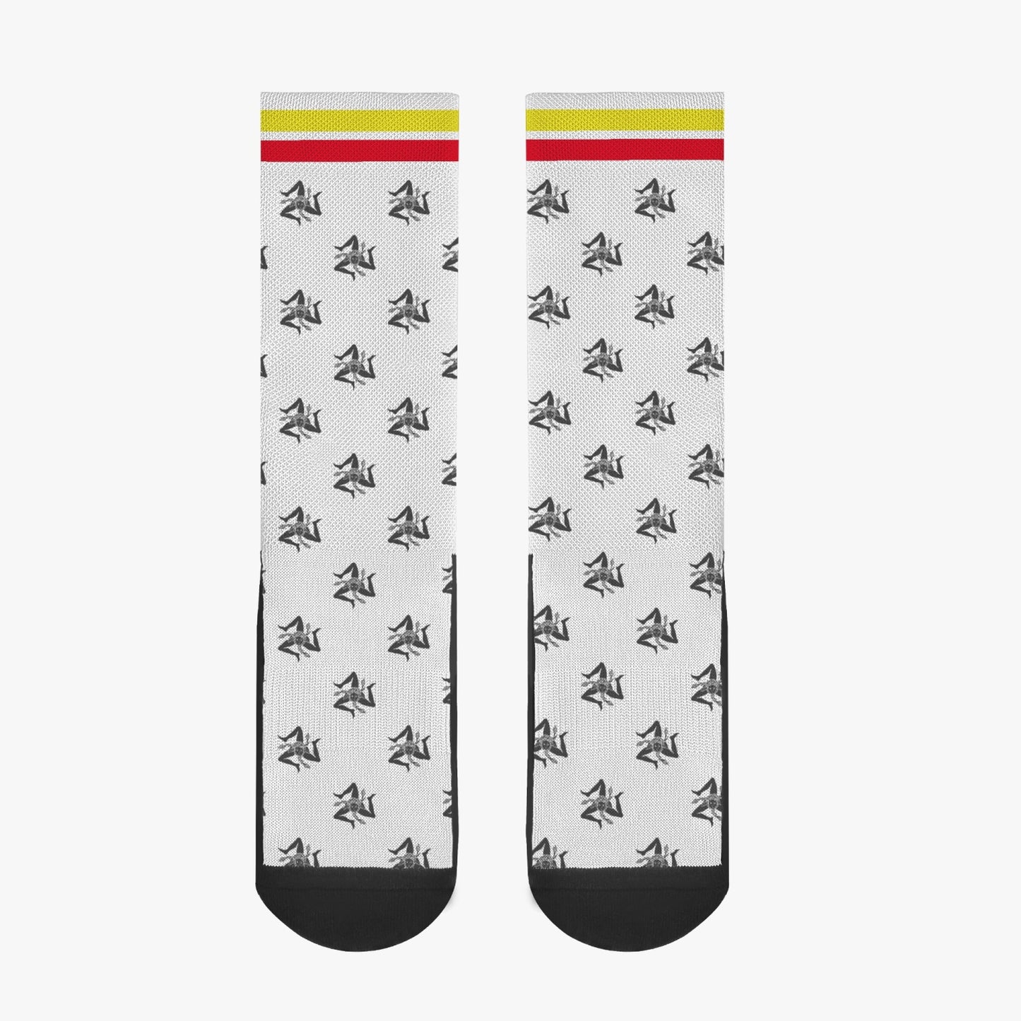 Sicily Socks - white, featuring a stylish black and white pattern, crafted from premium polyester and cotton for comfort, with seamless toes and black accents.