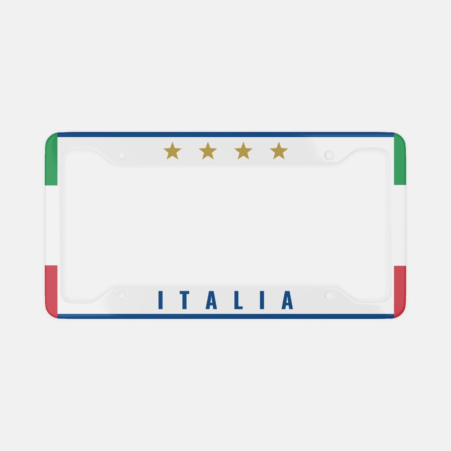 Italy 4 Stars - License Plate Frame featuring a flag and gold stars design, crafted from durable aluminum for a luxurious car aesthetic.
