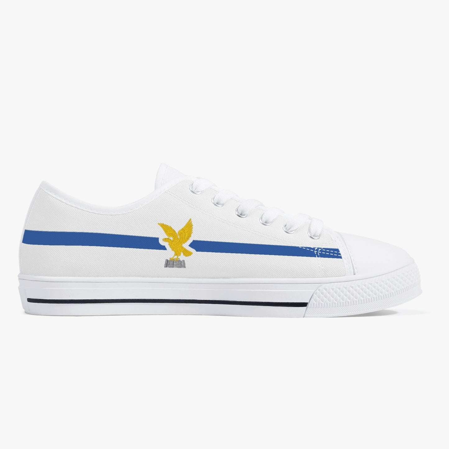 Low-Top Shoes - Friuli-Venezia Giulia - women's, featuring blue stripes, a yellow bird design, rubber outsole, and canvas upper with metal eyelets for a classic look.